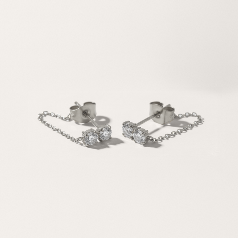 Cubic Zirconia Cluster Chain Drop Earrings