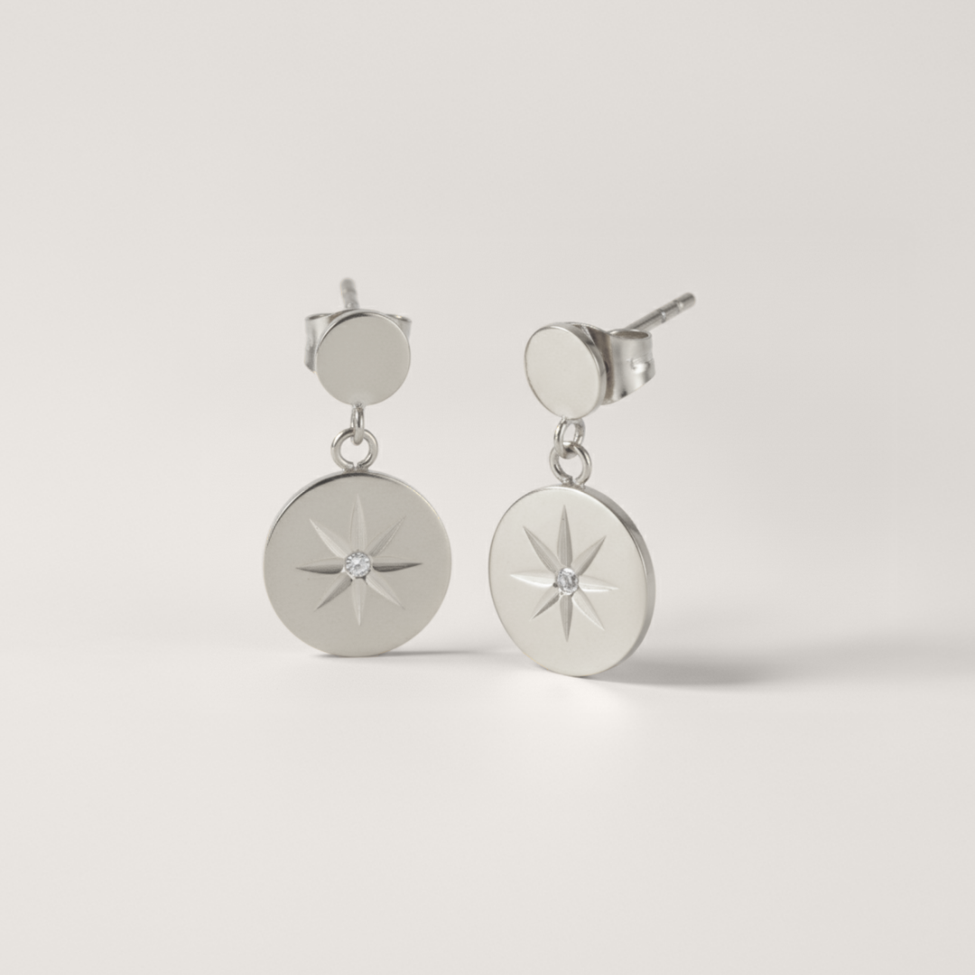 Celestial Star Disc Drop Stud Earrings
