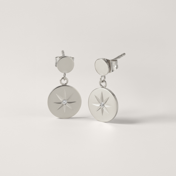 Celestial Star Disc Drop Stud Earrings