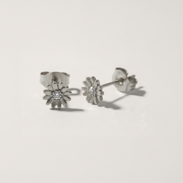 Dainty Daisy Cubic Zirconia Stud Earrings
