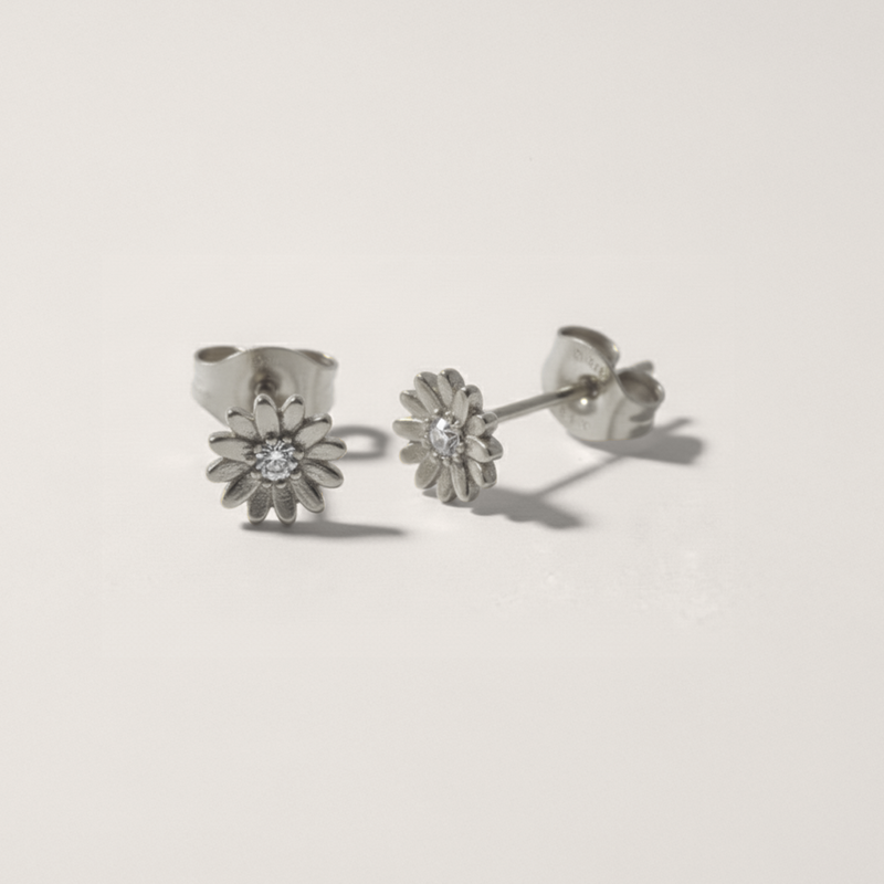 Dainty Daisy Cubic Zirconia Stud Earrings