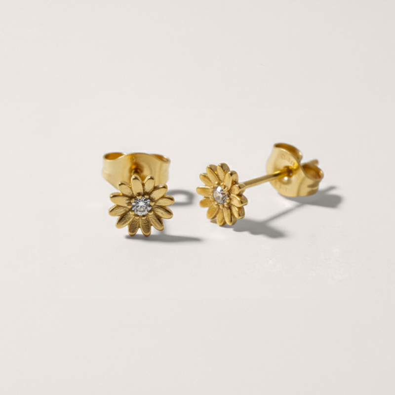 Dainty Daisy Cubic Zirconia Stud Earrings