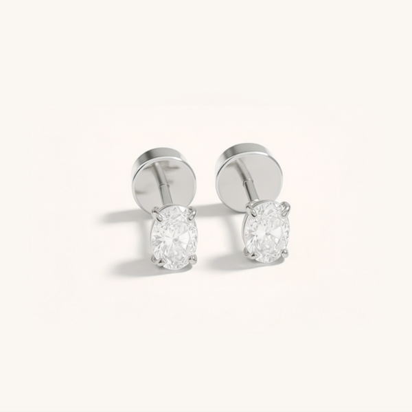 Oval Cubic Zirconia Flat Back Earrings