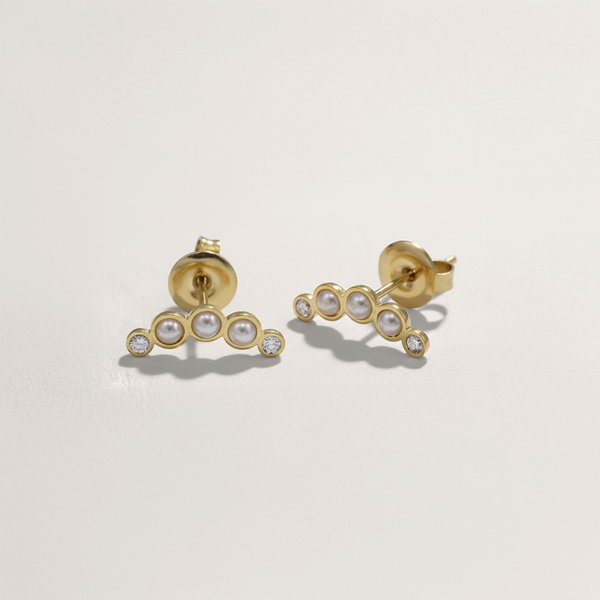 Curved Pearl Ear Climber Earrings