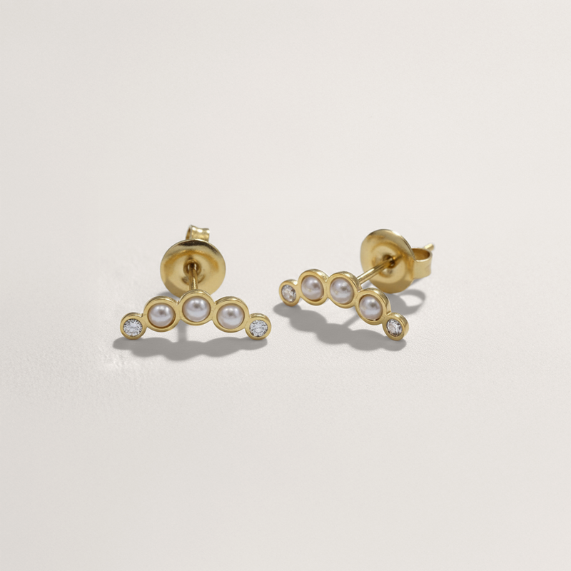 Curved Pearl Ear Climber Earrings
