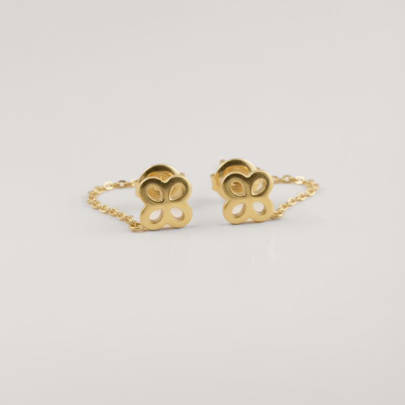 Clover Chain Drop Stud Earrings