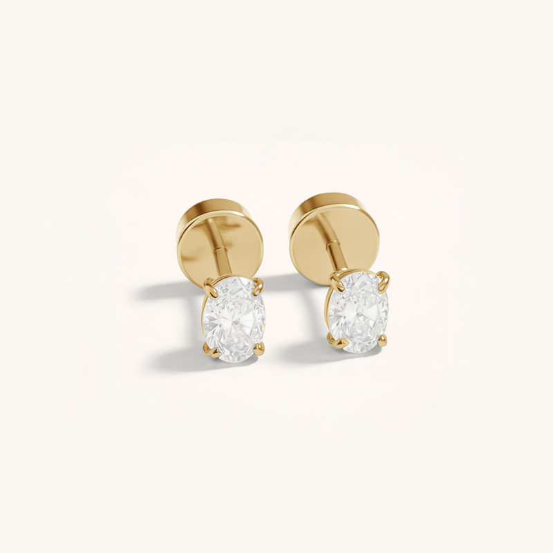 Oval Cubic Zirconia Flat Back Earrings