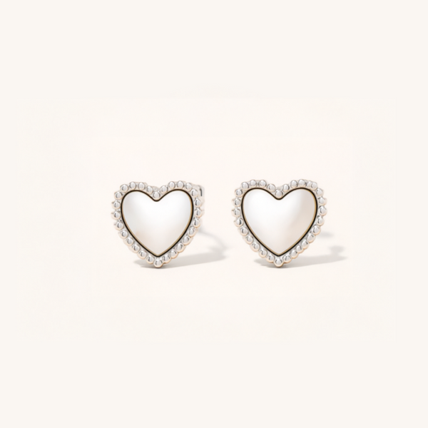 Bead Trim Shimmer Heart Stud Earrings