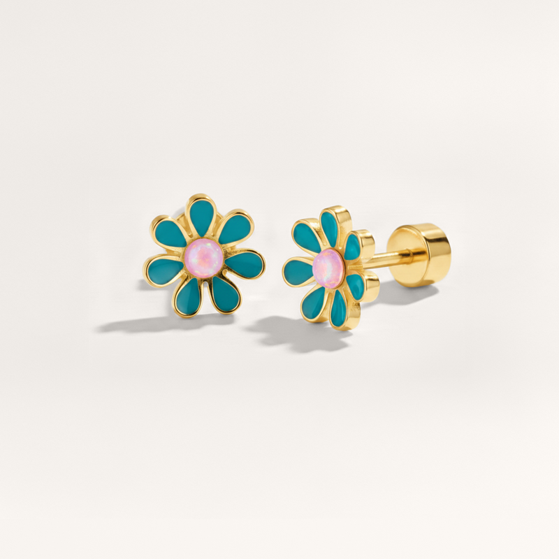 Colourful Flower Hypoallergenic Flat Back Stud Earring