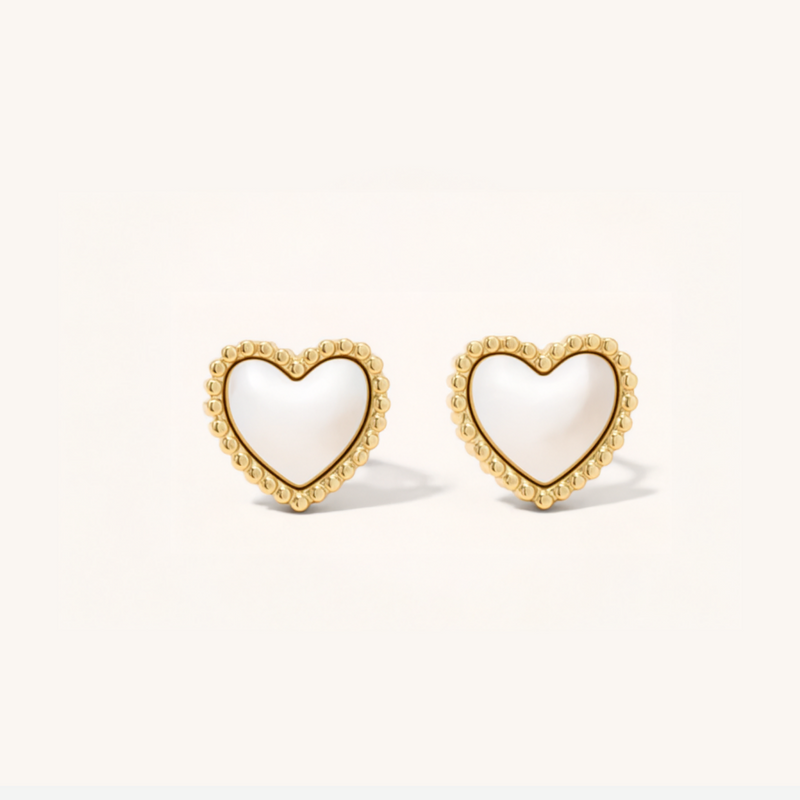 Bead Trim Shimmer Heart Stud Earrings