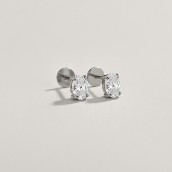 Oval Cubic Zirconia Flat Back Earrings