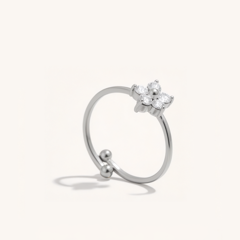 Adjustable Cubic Zironia Flower Ring