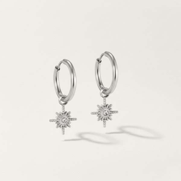 Star Compass Charm Hoop Earrings