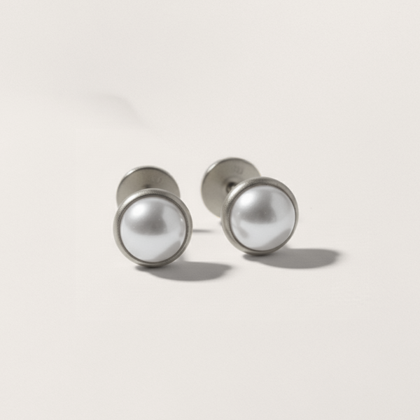 Pearl Bezel Set Flat Back Earrings