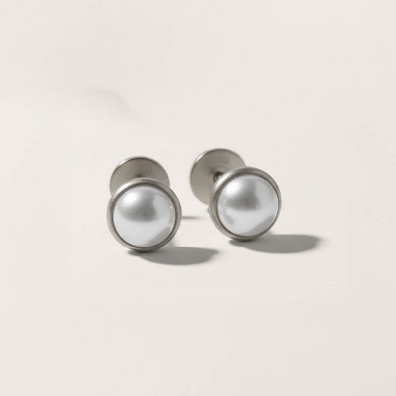 Pearl Bezel Set Flat Back Earrings