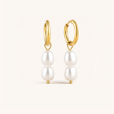 Duo Pearl Drop Hoop Earrings