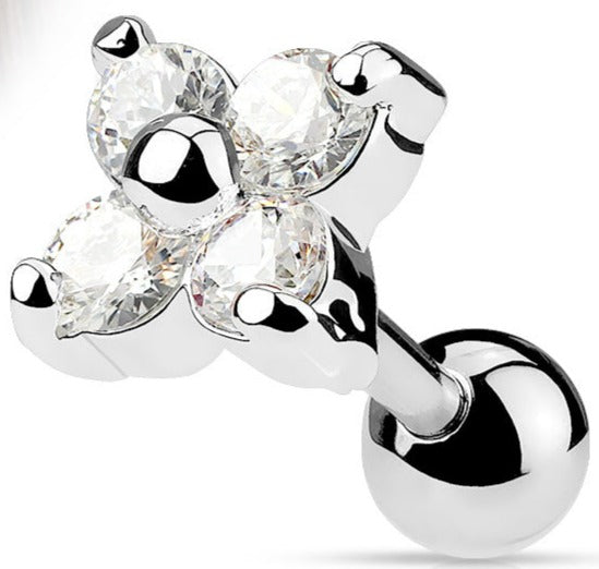 Stainless Steel Barbell with Crystal Flower
