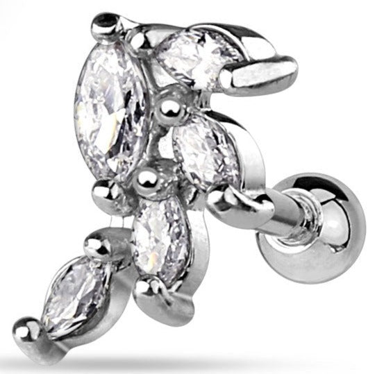 Stainless Steel Marquise CZ Cluster Vine Barbell