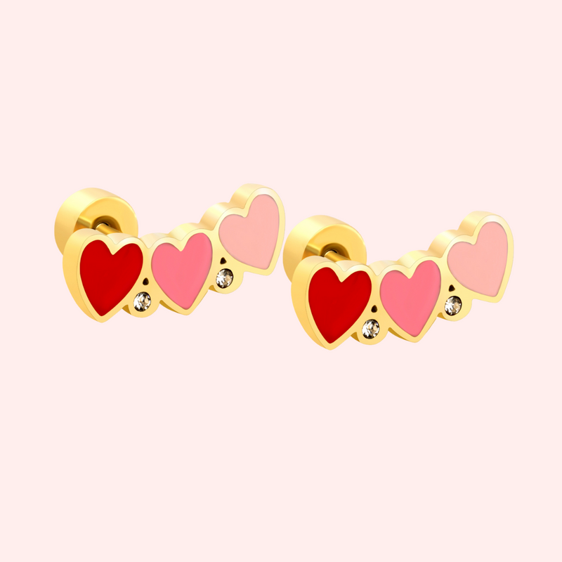 Kids Heart Climber Flat Back Hypoallergenic Earrings