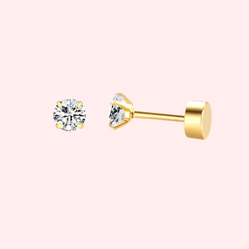 Cubic Zirconia Hypoallergenic Flat Back Stud Earring