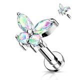 Stainless Steel Internally Threaded CZ Butterfly Labret