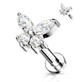 Stainless Steel Internally Threaded CZ Butterfly Labret