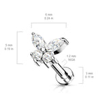 Stainless Steel Internally Threaded CZ Butterfly Labret