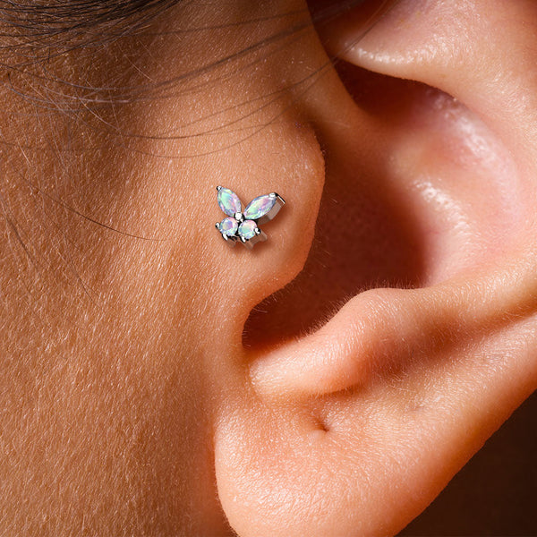 Stainless Steel Internally Threaded CZ Butterfly Labret