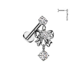 Stainless Steel Prong Set Hypoallergenic Labret with Ribbon Dangle