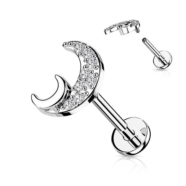 Stainless Steel CZ Double Moon Flat Back Labret
