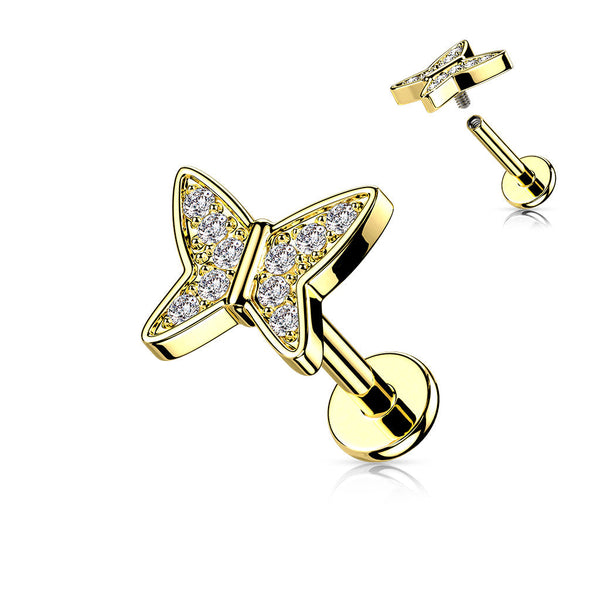Stainless Steel Paved Butterfly Flat Back Labret