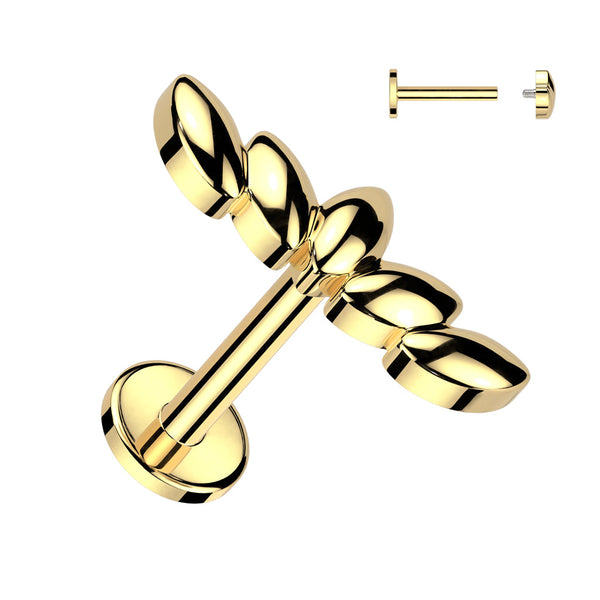 Stainless Steel Internally Threaded Labret Stud With 3D Marquise Leaf