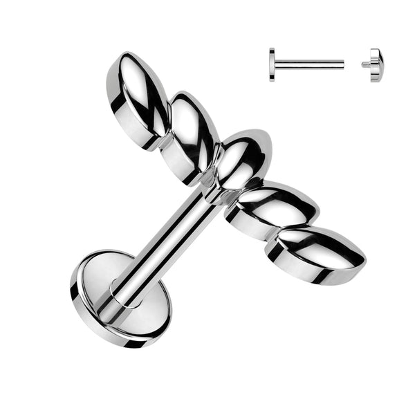 Stainless Steel Internally Threaded Labret Stud With 3D Marquise Leaf