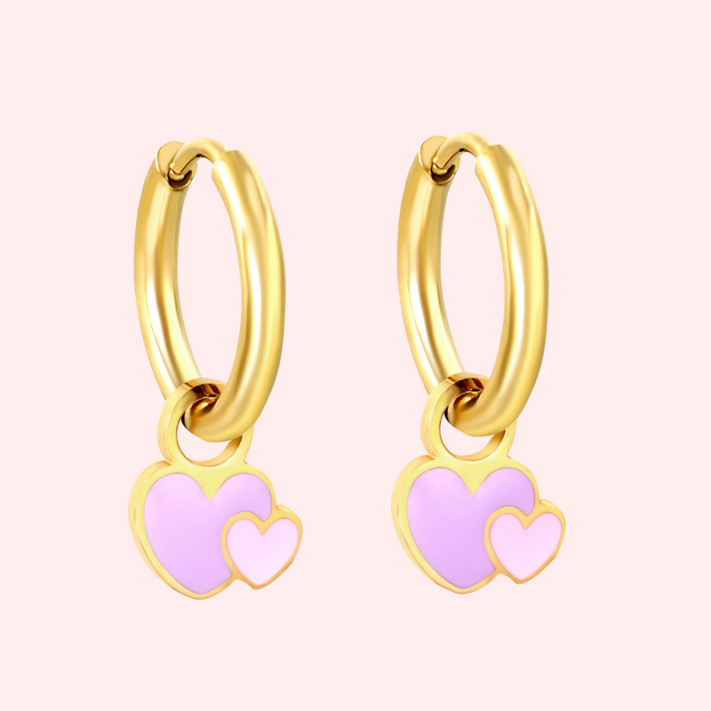 Double Heart Charm Hypoallergenic Hoop Earrings