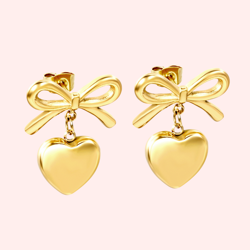 Heart Drop Bow Hypoallergenic Stud Earrings