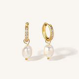 Pavé Pearl Drop Hoop Earrings