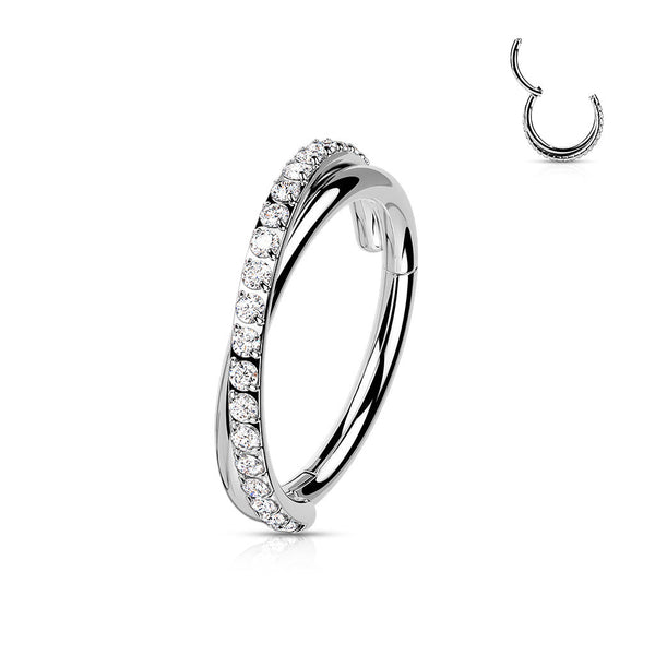 Stainless Steel Cross Paved CZ Hinged Segment Ring