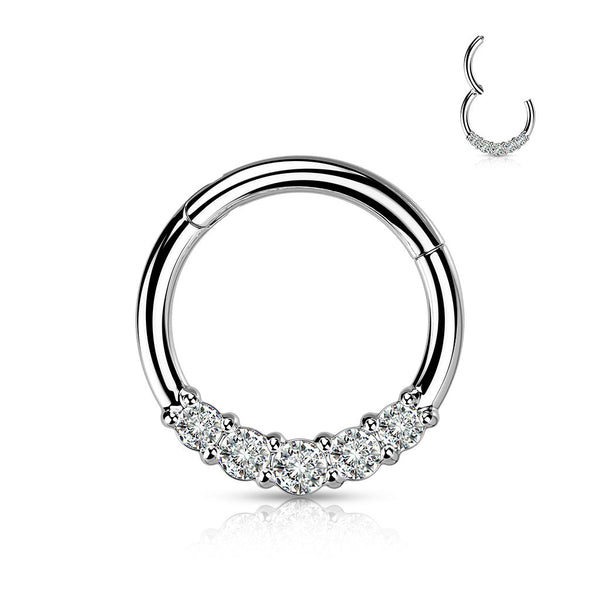 Stainless Steel 5 Set CZ Hinged Segment Ring
