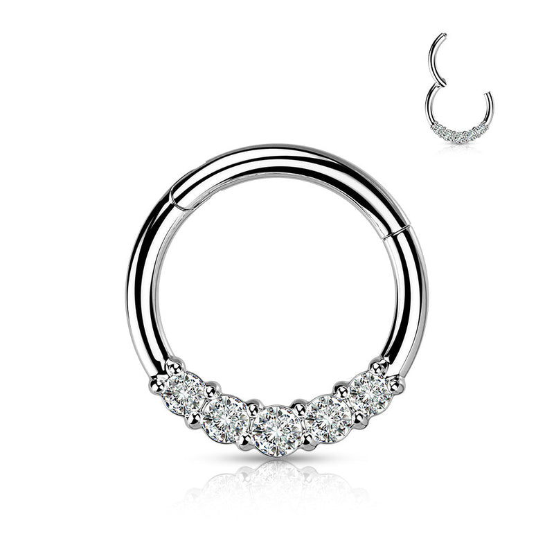 Stainless Steel 5 Set CZ Hinged Segment Ring