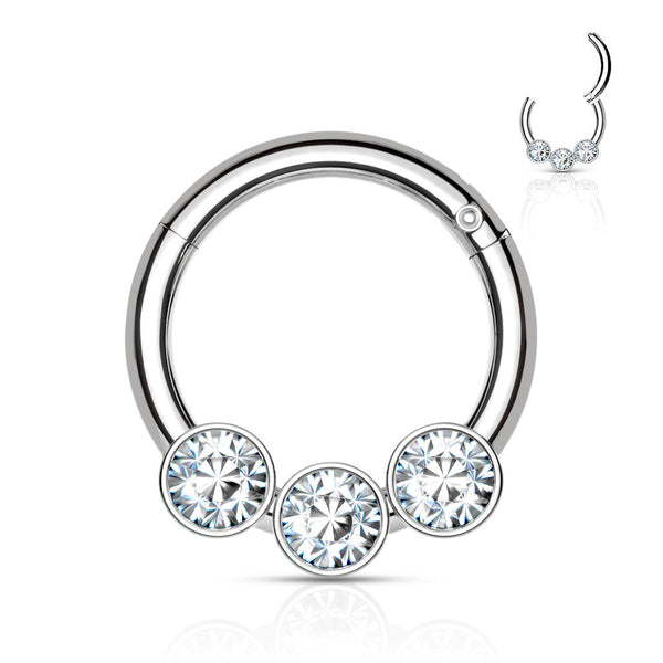 Stainless Steel 3 Bezel Set CZ Hinged Segment Ring