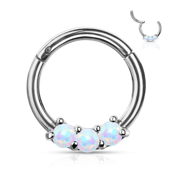 Stainless Steel 3 Opal Set Hinged Segment Ring