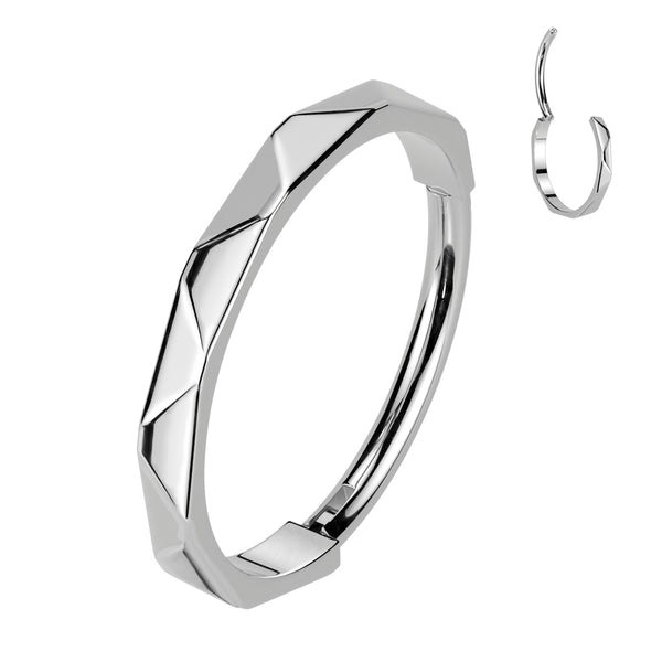 Titanium Faceted Side Hoop Hypoallergenic Earrings