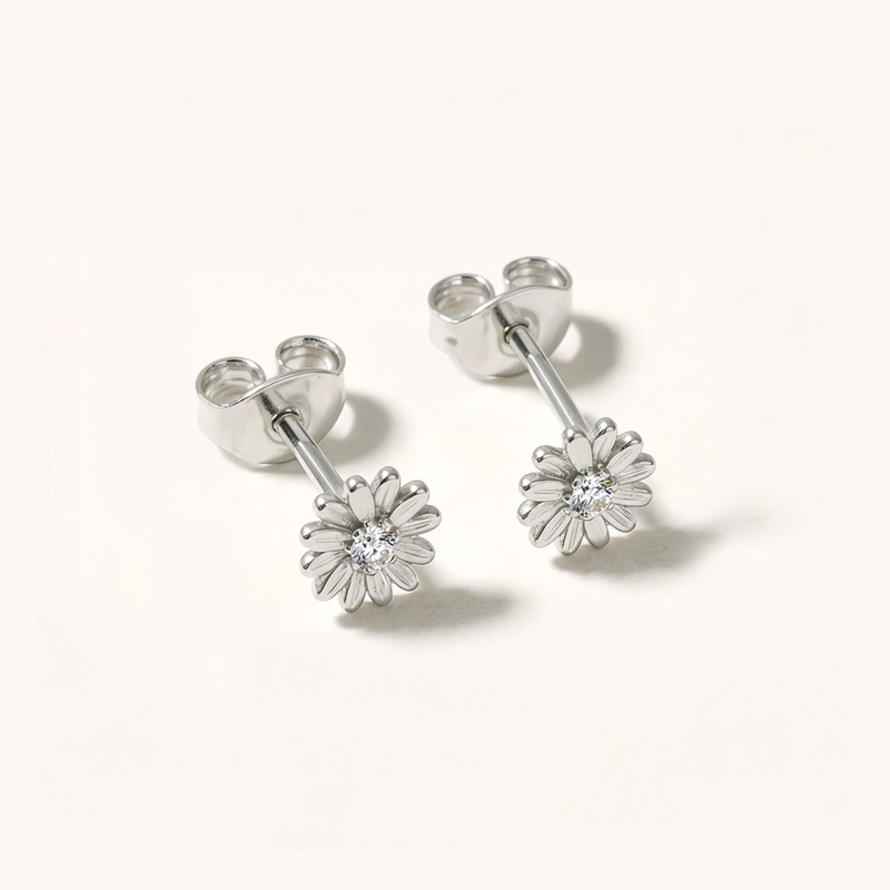 Dainty Daisy Cubic Zirconia Stud Earrings