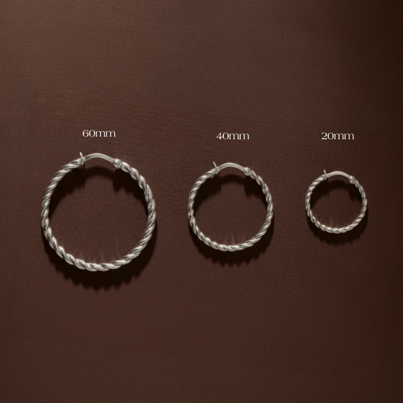 A size guide showing the three different hoop sizes.