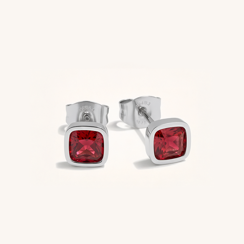 Cushion Birthstone Stud Earrings