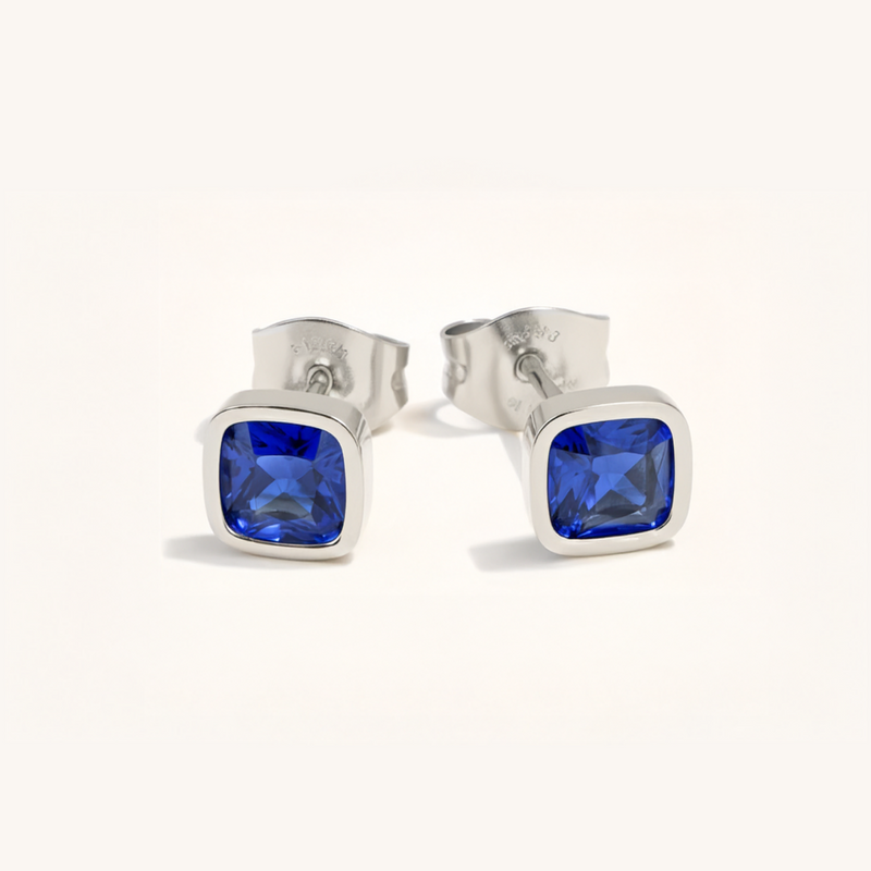 Cushion Birthstone Stud Earrings