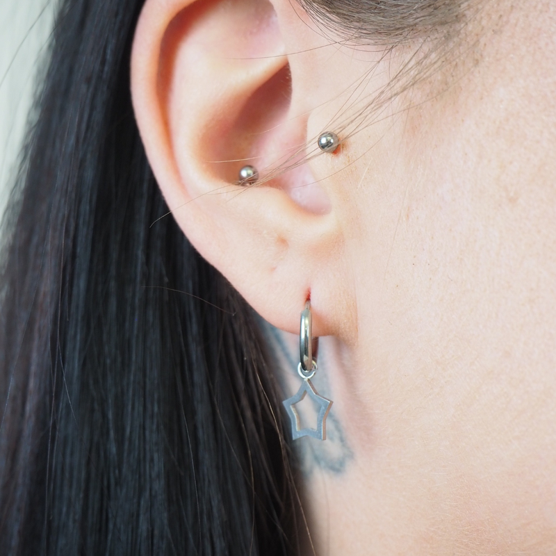 Open Star & Moon Hypoallergenic Huggie Earrings