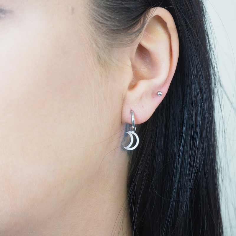 Open Star & Moon Hypoallergenic Huggie Earrings