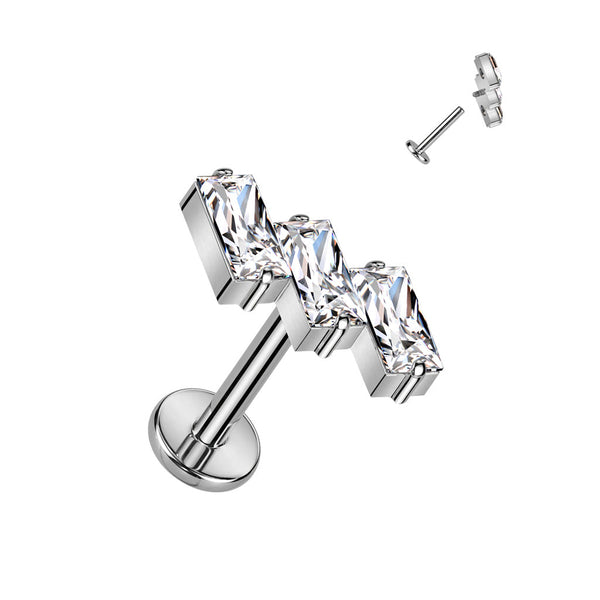 Titanium Internally Threaded 3 Baguette CZ Labret