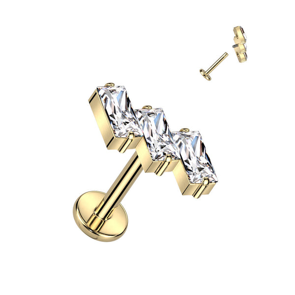 Titanium Internally Threaded 3 Baguette CZ Labret